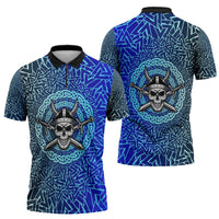 Viking Skull Zipper Polo Shirt with Horned Helmet and Swords Nordic Warrior Tribute - Wonder Print Shop