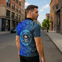 Viking Skull Zipper Polo Shirt with Horned Helmet and Swords Nordic Warrior Tribute - Wonder Print Shop