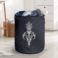 Runic Skull Laundry Basket with Nordic Symbols and Knot Pattern Viking Heritage Tribute - Wonder Print Shop