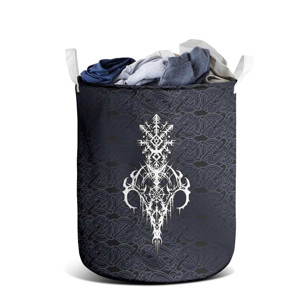 Runic Skull Laundry Basket with Nordic Symbols and Knot Pattern Viking Heritage Tribute - Wonder Print Shop