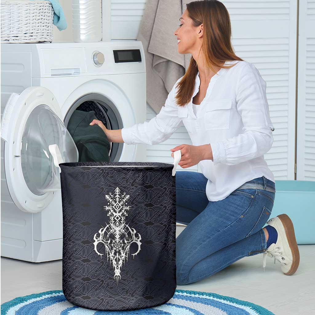 Runic Skull Laundry Basket with Nordic Symbols and Knot Pattern Viking Heritage Tribute - Wonder Print Shop