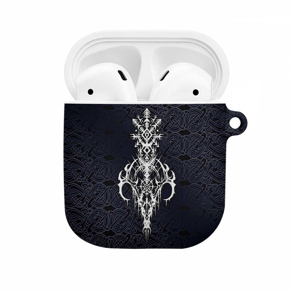 Runic Skull AirPods Case with Nordic Symbols and Knot Pattern Viking Heritage Tribute - Wonder Print Shop