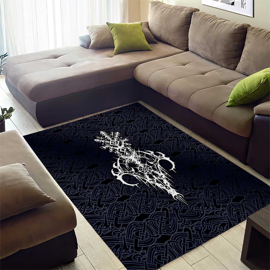 Runic Skull Area Rug with Nordic Symbols and Knot Pattern Viking Heritage Tribute - Wonder Print Shop