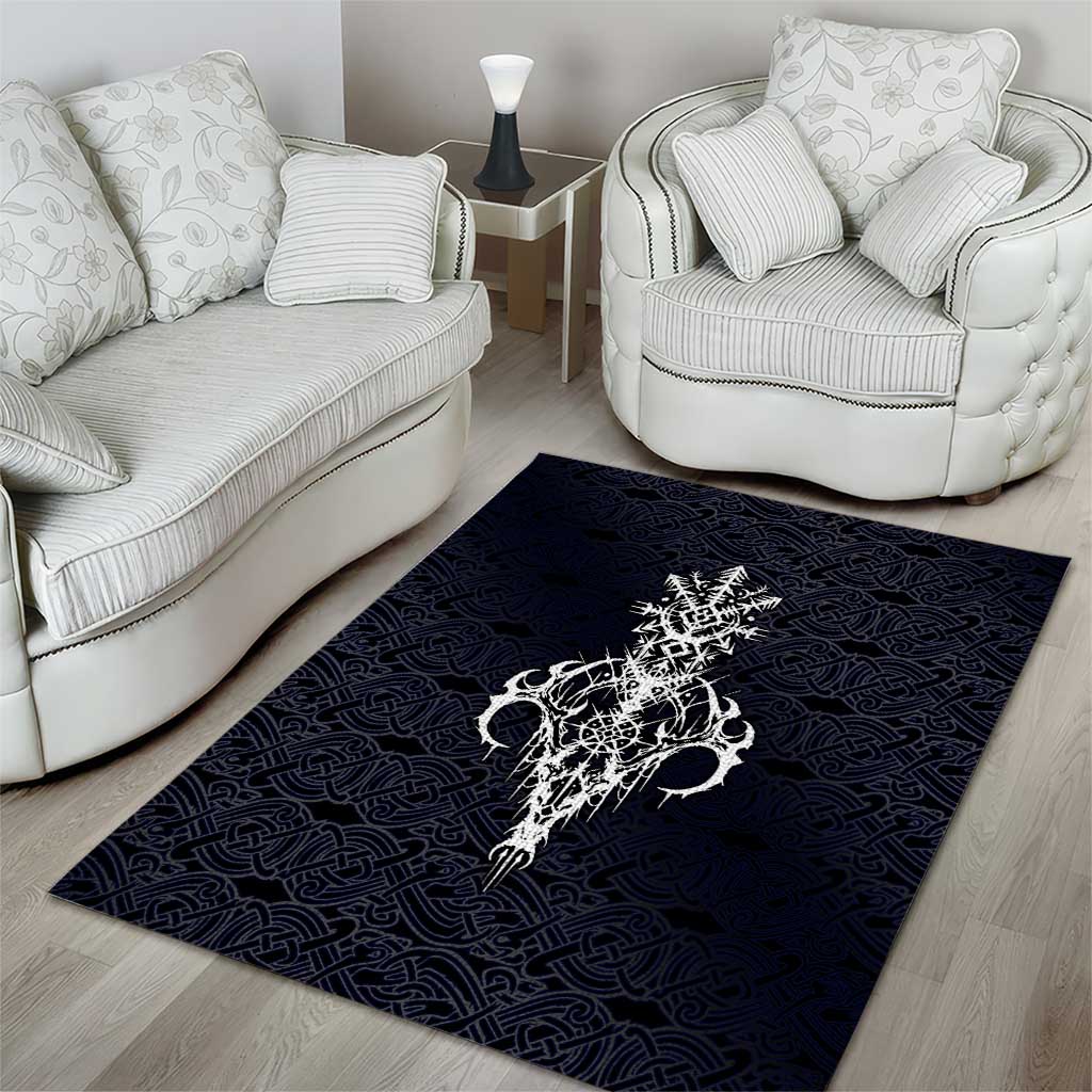 Runic Skull Area Rug with Nordic Symbols and Knot Pattern Viking Heritage Tribute - Wonder Print Shop