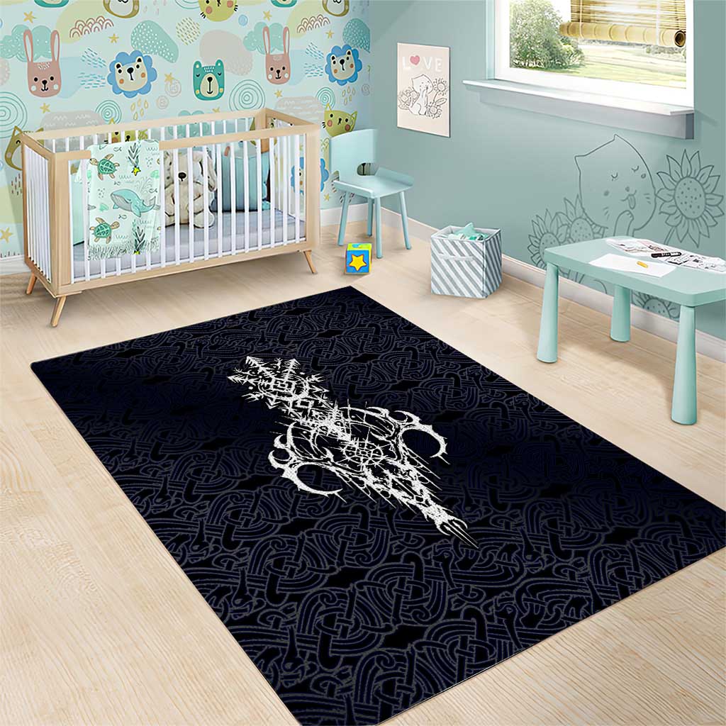 Runic Skull Area Rug with Nordic Symbols and Knot Pattern Viking Heritage Tribute - Wonder Print Shop