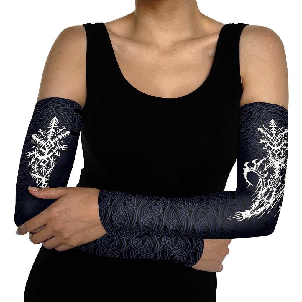 Runic Skull Arm Sleeves with Nordic Symbols and Knot Pattern Viking Heritage Tribute - Wonder Print Shop