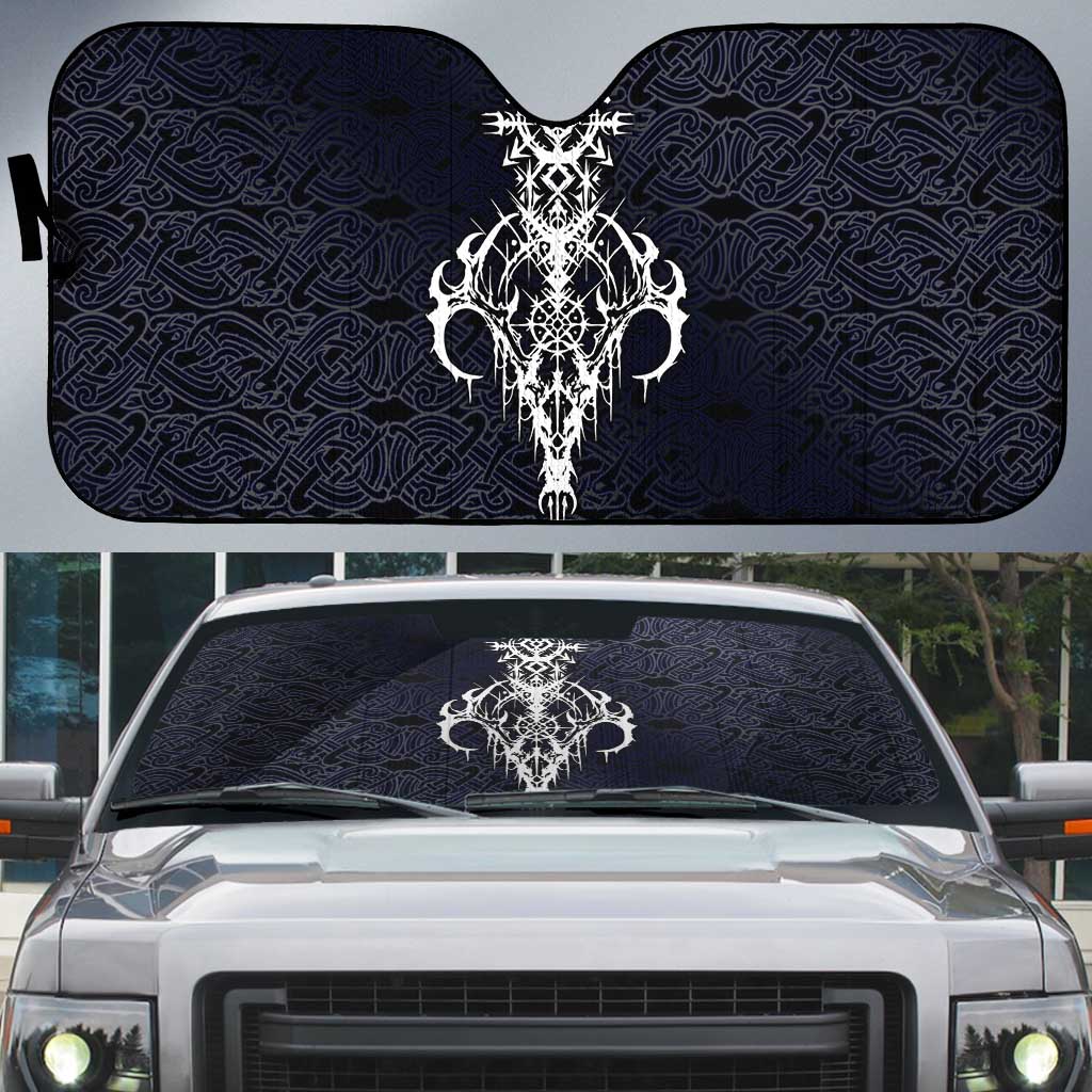 Runic Skull Auto Sun Shade with Nordic Symbols and Knot Pattern Viking Heritage Tribute - Wonder Print Shop