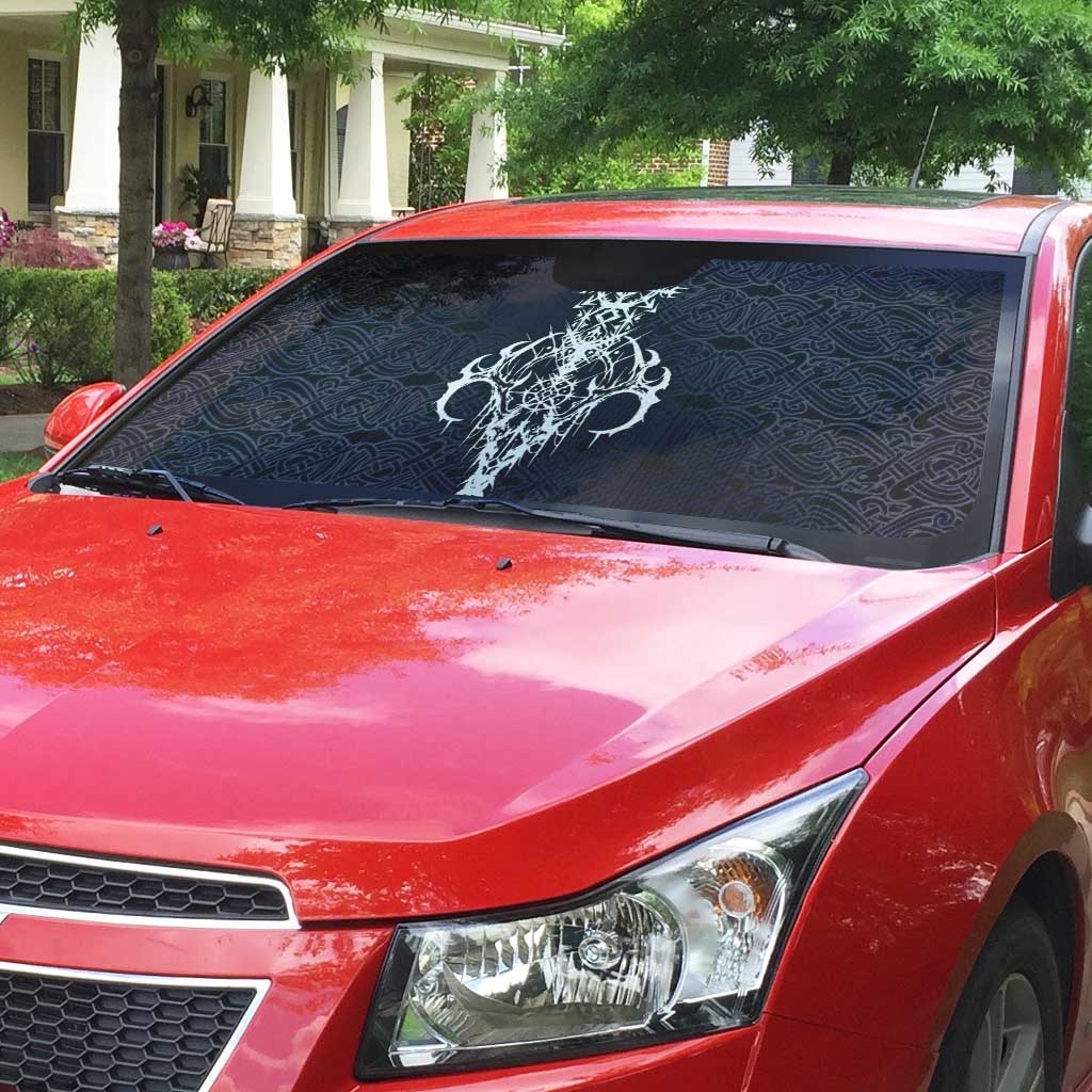 Runic Skull Auto Sun Shade with Nordic Symbols and Knot Pattern Viking Heritage Tribute - Wonder Print Shop