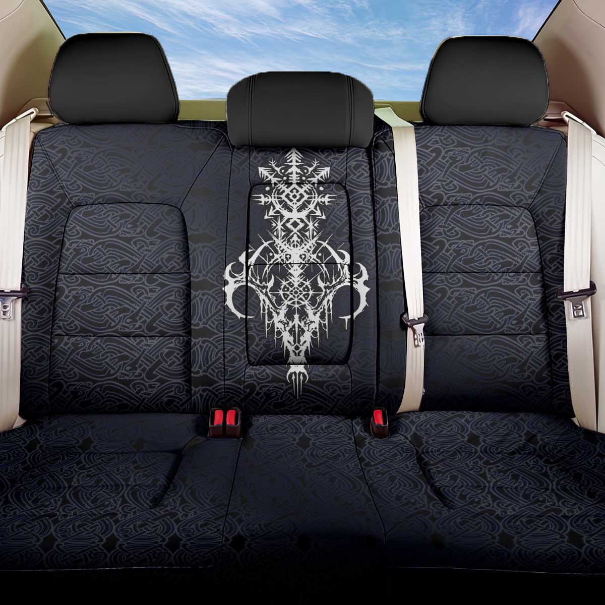 Runic Skull Back Car Seat Cover with Nordic Symbols and Knot Pattern Viking Heritage Tribute - Wonder Print Shop