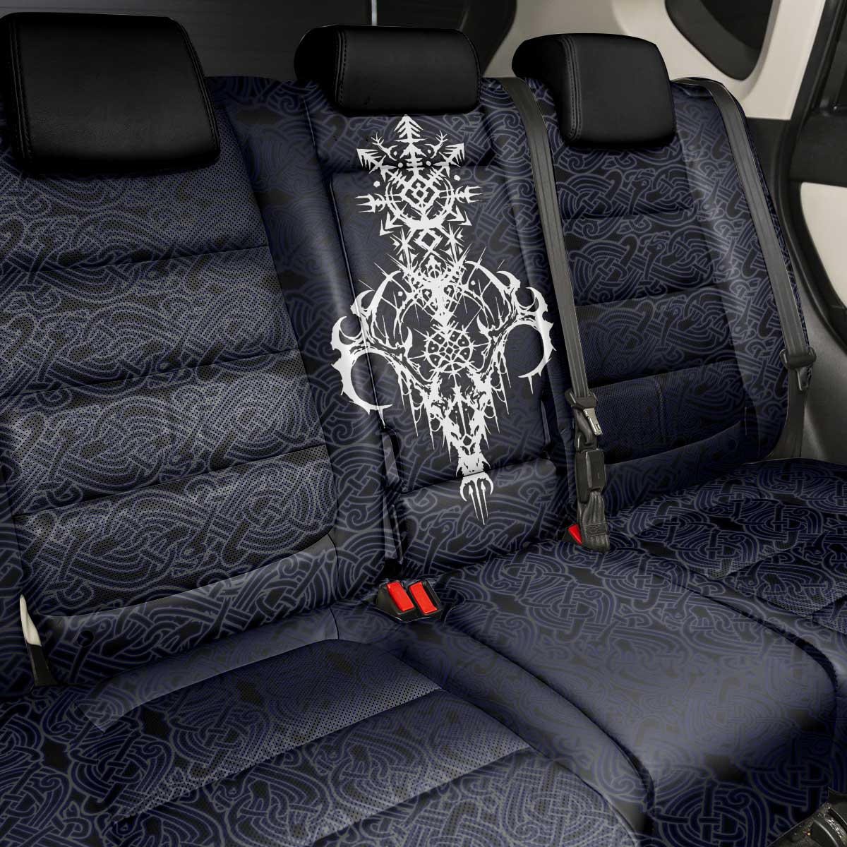 Runic Skull Back Car Seat Cover with Nordic Symbols and Knot Pattern Viking Heritage Tribute - Wonder Print Shop