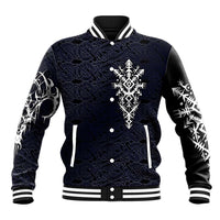 Runic Skull Baseball Jacket with Nordic Symbols and Knot Pattern Viking Heritage Tribute - Wonder Print Shop