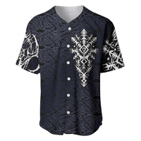 Runic Skull Baseball Jersey with Nordic Symbols and Knot Pattern Viking Heritage Tribute - Wonder Print Shop