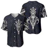 Runic Skull Baseball Jersey with Nordic Symbols and Knot Pattern Viking Heritage Tribute - Wonder Print Shop