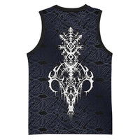 Runic Skull Basketball Jersey with Nordic Symbols and Knot Pattern Viking Heritage Tribute - Wonder Print Shop