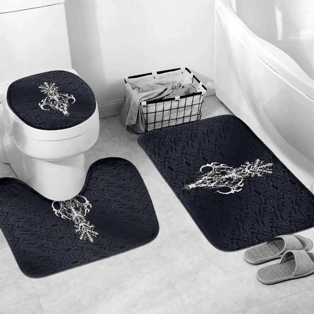 Runic Skull Bathroom Set with Nordic Symbols and Knot Pattern Viking Heritage Tribute - Wonder Print Shop