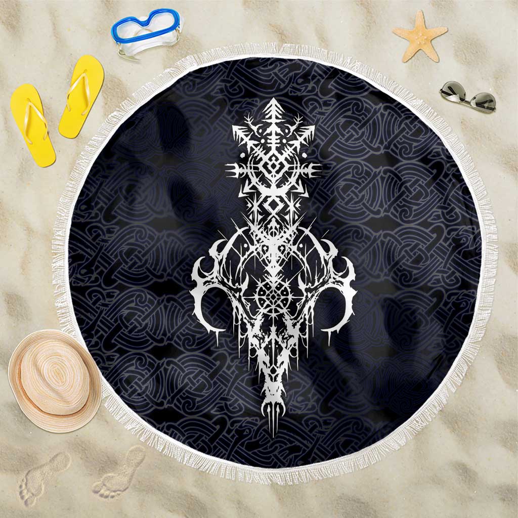 Runic Skull Beach Blanket with Nordic Symbols and Knot Pattern Viking Heritage Tribute - Wonder Print Shop