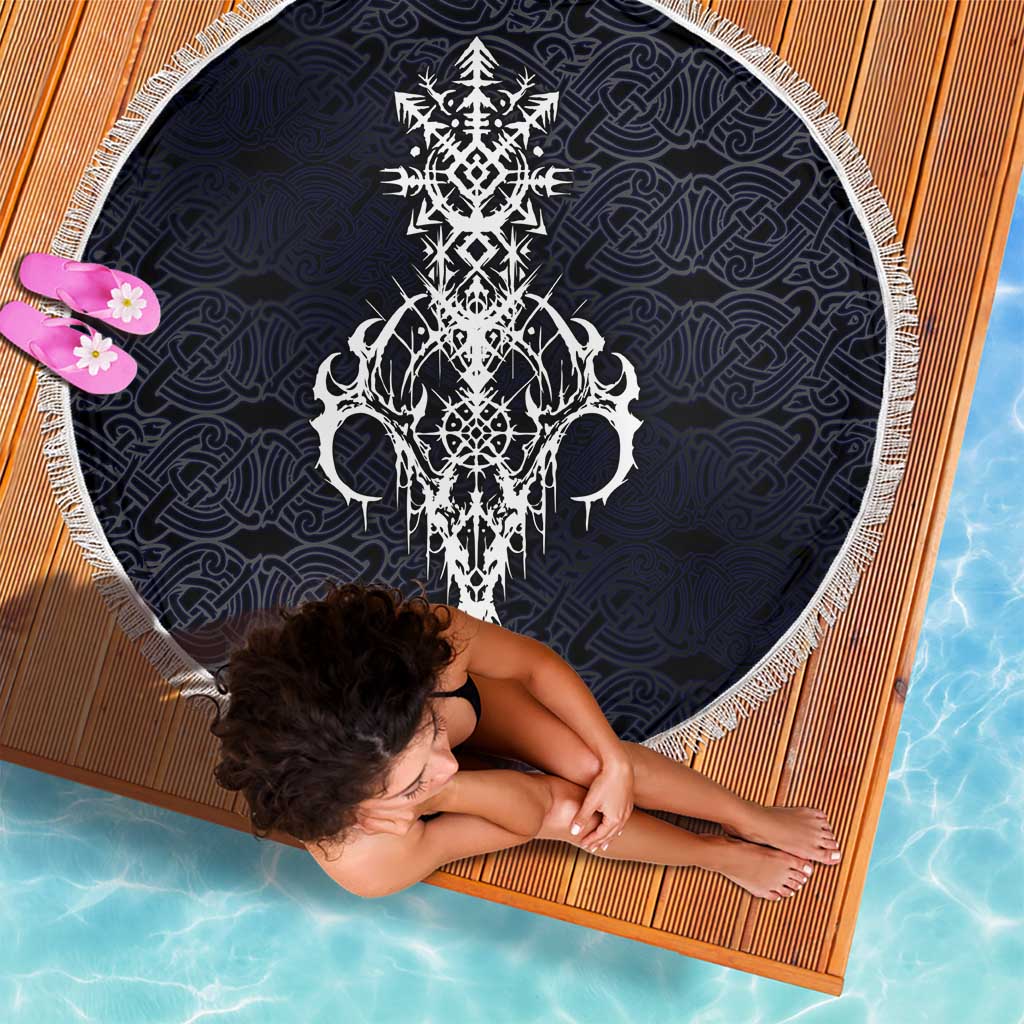 Runic Skull Beach Blanket with Nordic Symbols and Knot Pattern Viking Heritage Tribute - Wonder Print Shop