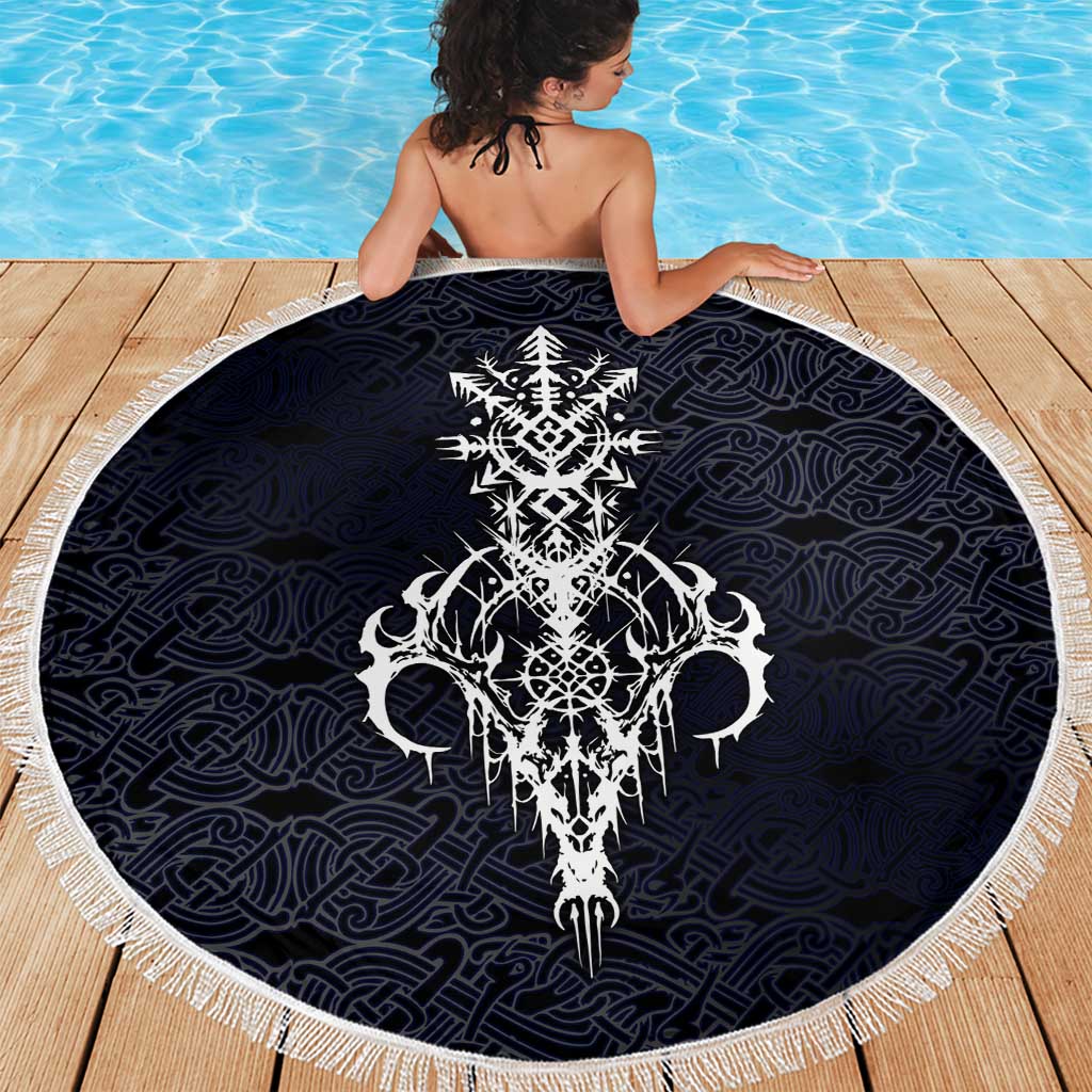 Runic Skull Beach Blanket with Nordic Symbols and Knot Pattern Viking Heritage Tribute - Wonder Print Shop