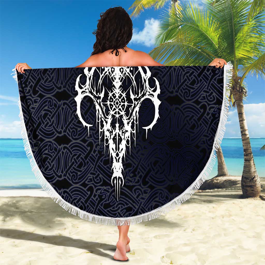 Runic Skull Beach Blanket with Nordic Symbols and Knot Pattern Viking Heritage Tribute - Wonder Print Shop