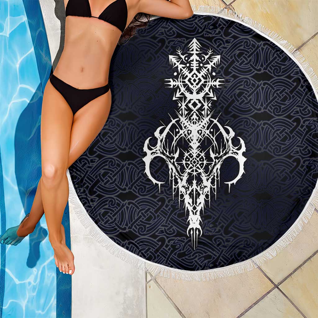 Runic Skull Beach Blanket with Nordic Symbols and Knot Pattern Viking Heritage Tribute - Wonder Print Shop