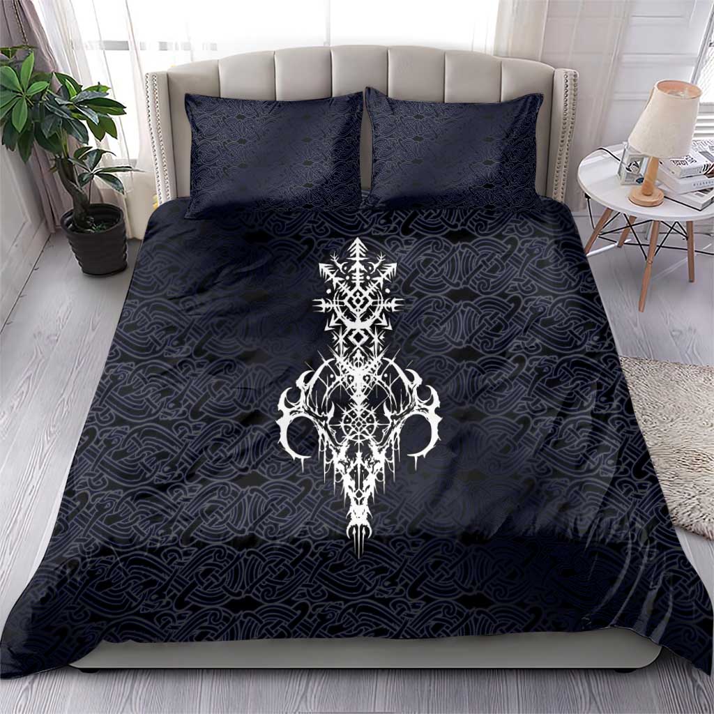 Runic Skull Bedding Set with Nordic Symbols and Knot Pattern Viking Heritage Tribute - Wonder Print Shop