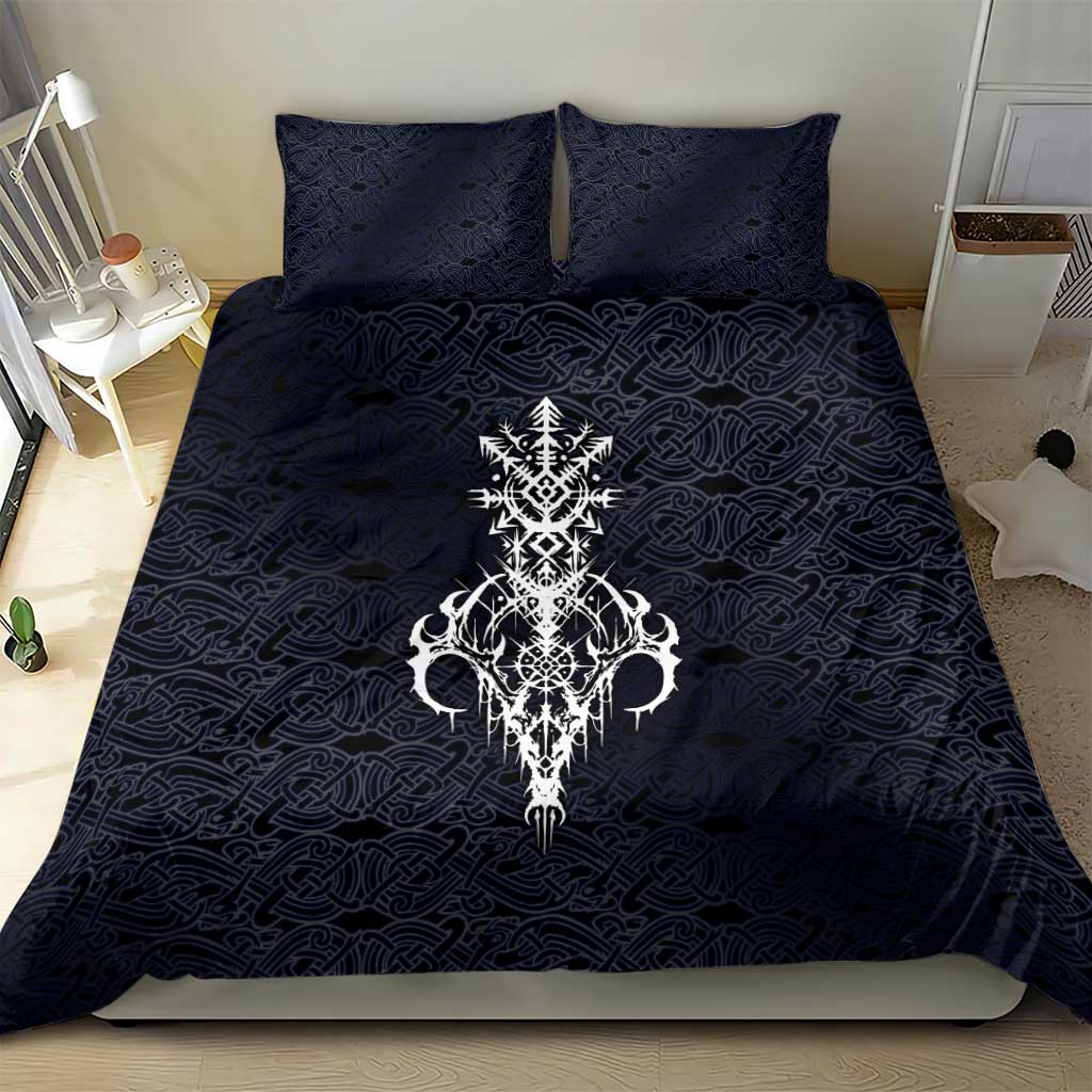 Runic Skull Bedding Set with Nordic Symbols and Knot Pattern Viking Heritage Tribute - Wonder Print Shop