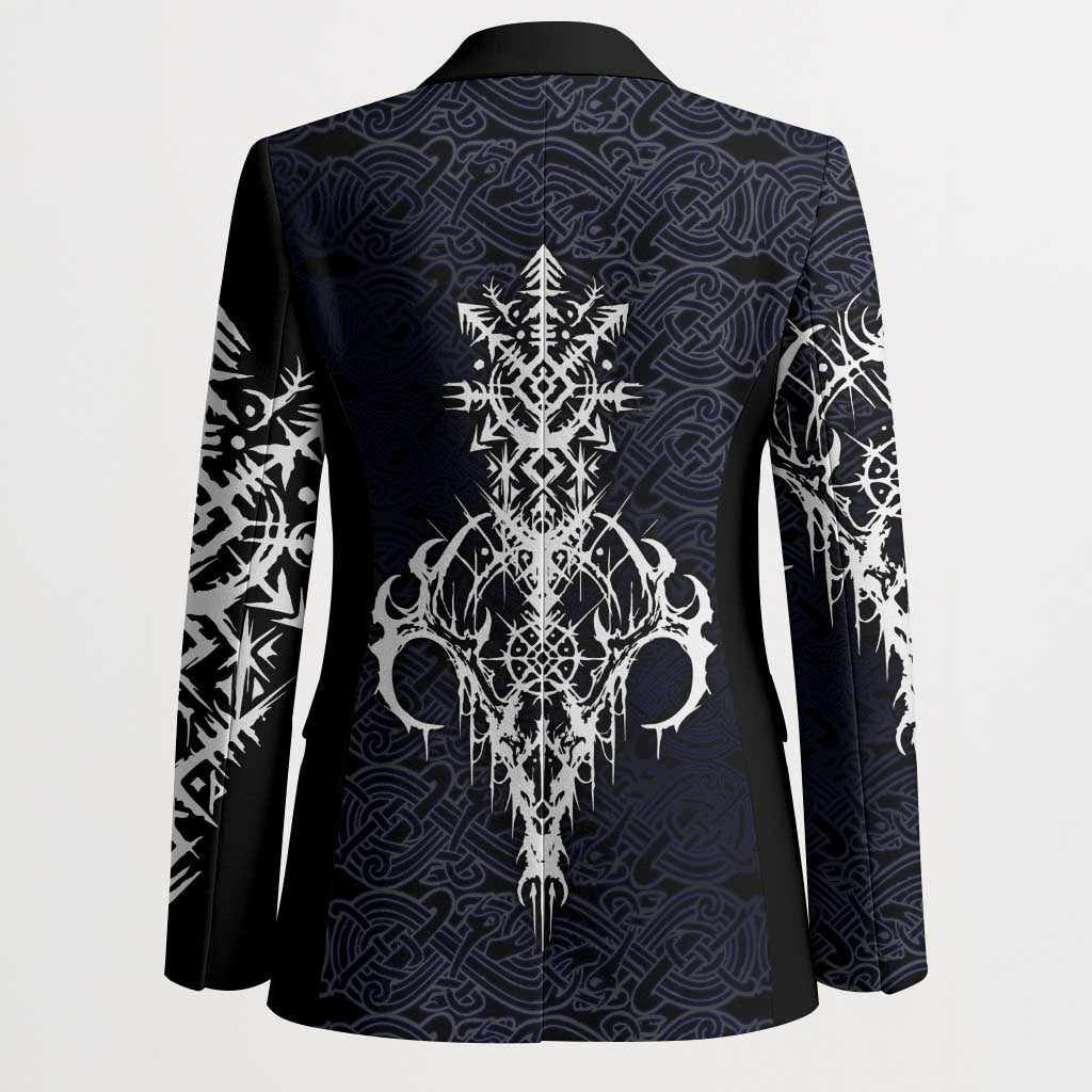 Runic Skull Blazer with Nordic Symbols and Knot Pattern Viking Heritage Tribute - Wonder Print Shop