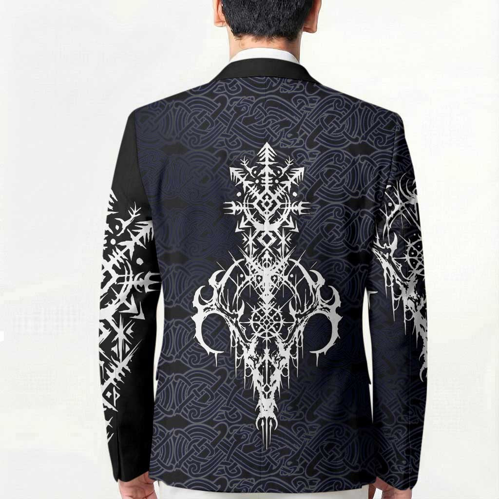 Runic Skull Blazer with Nordic Symbols and Knot Pattern Viking Heritage Tribute - Wonder Print Shop