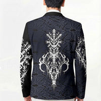 Runic Skull Blazer with Nordic Symbols and Knot Pattern Viking Heritage Tribute - Wonder Print Shop
