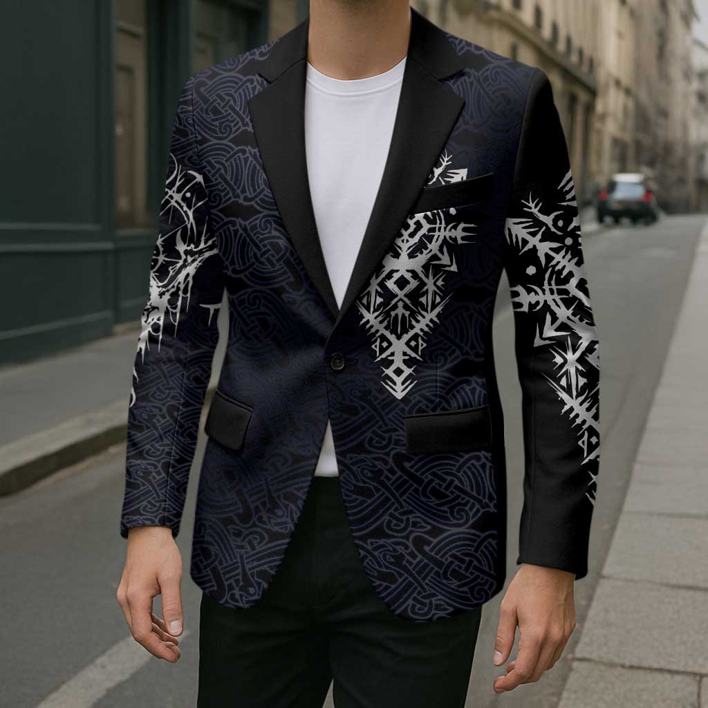 Runic Skull Blazer with Nordic Symbols and Knot Pattern Viking Heritage Tribute - Wonder Print Shop