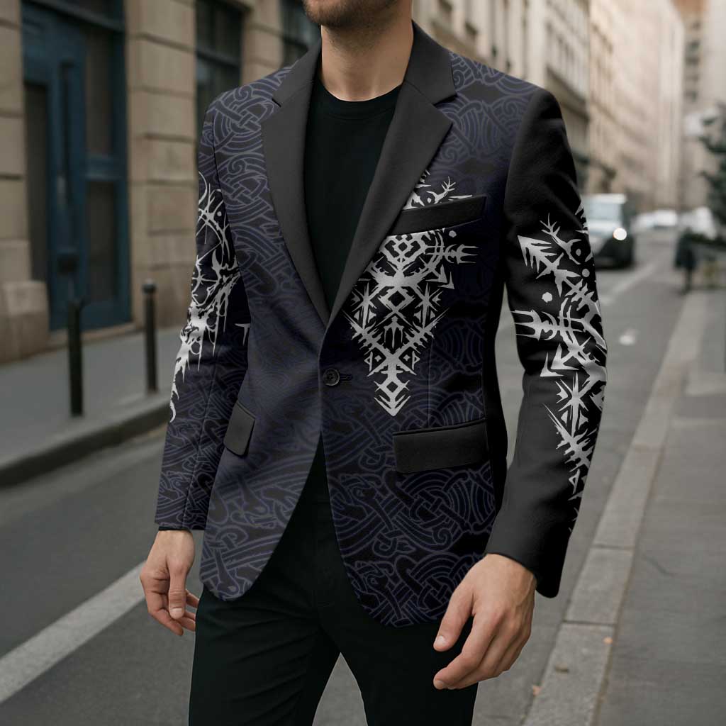Runic Skull Blazer with Nordic Symbols and Knot Pattern Viking Heritage Tribute - Wonder Print Shop