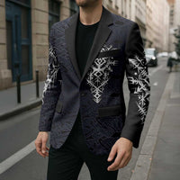 Runic Skull Blazer with Nordic Symbols and Knot Pattern Viking Heritage Tribute - Wonder Print Shop
