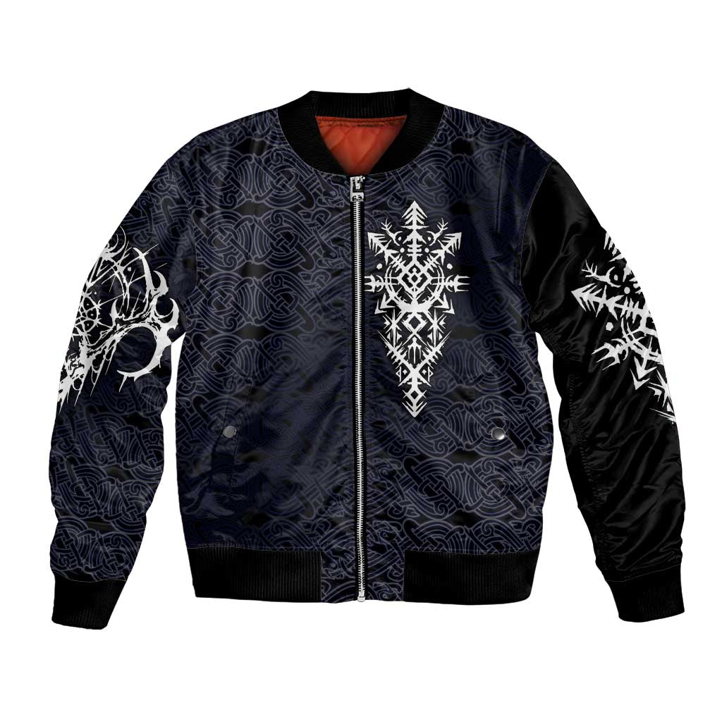 Runic Skull Bomber Jacket with Nordic Symbols and Knot Pattern Viking Heritage Tribute - Wonder Print Shop