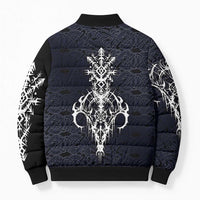 Runic Skull Bomber Puffer Jacket with Nordic Symbols and Knot Pattern Viking Heritage Tribute - Wonder Print Shop