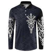 Runic Skull Button Sweatshirt with Nordic Symbols and Knot Pattern Viking Heritage Tribute - Wonder Print Shop