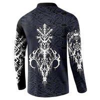 Runic Skull Button Sweatshirt with Nordic Symbols and Knot Pattern Viking Heritage Tribute - Wonder Print Shop