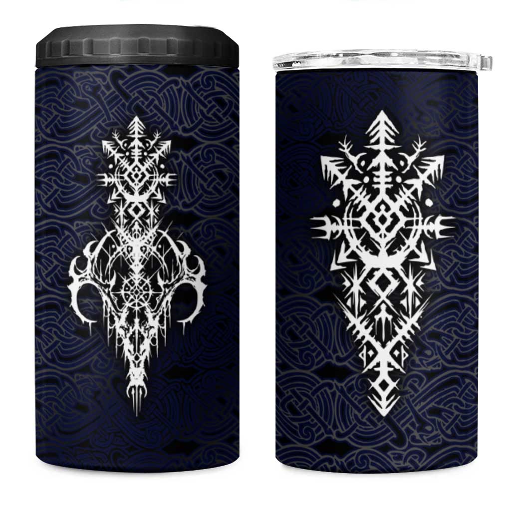 Runic Skull 4 in 1 Can Cooler Tumbler with Nordic Symbols and Knot Pattern Viking Heritage Tribute - Wonder Print Shop