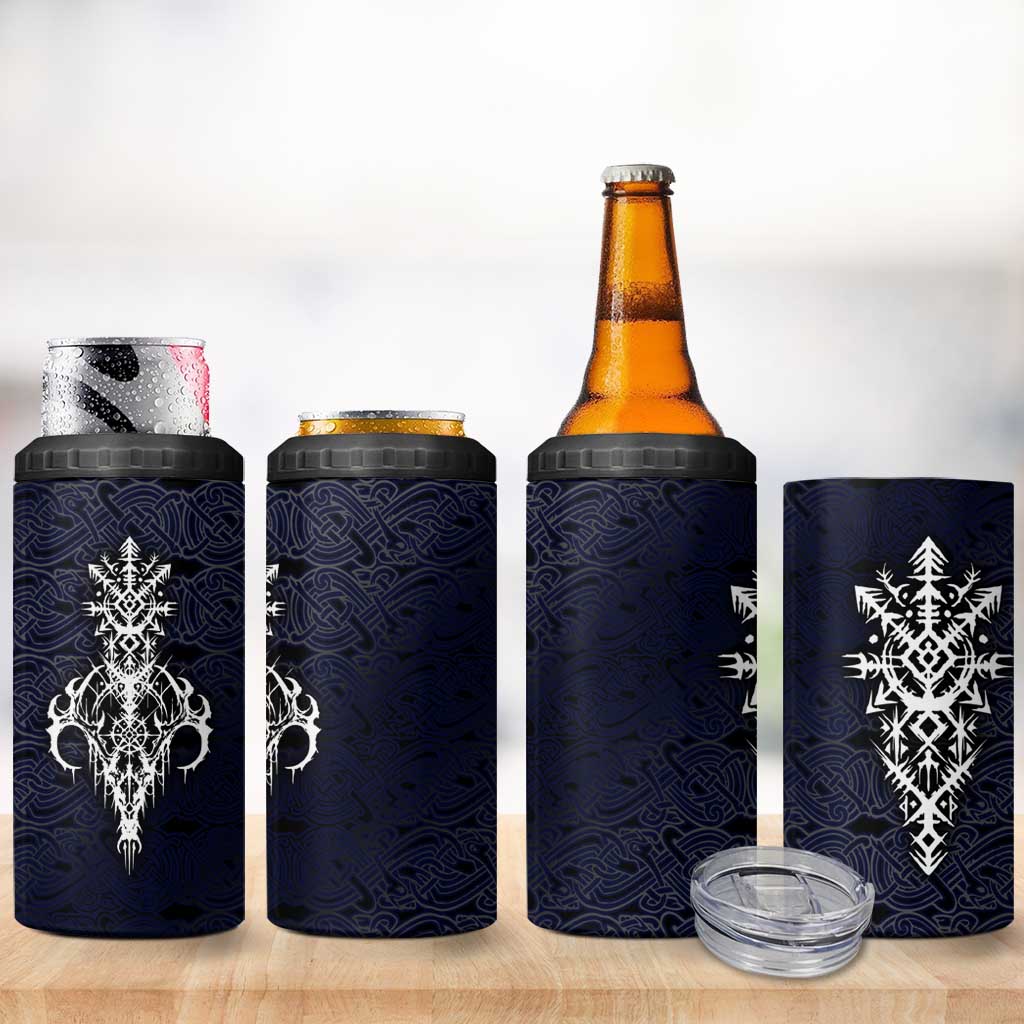 Runic Skull 4 in 1 Can Cooler Tumbler with Nordic Symbols and Knot Pattern Viking Heritage Tribute - Wonder Print Shop