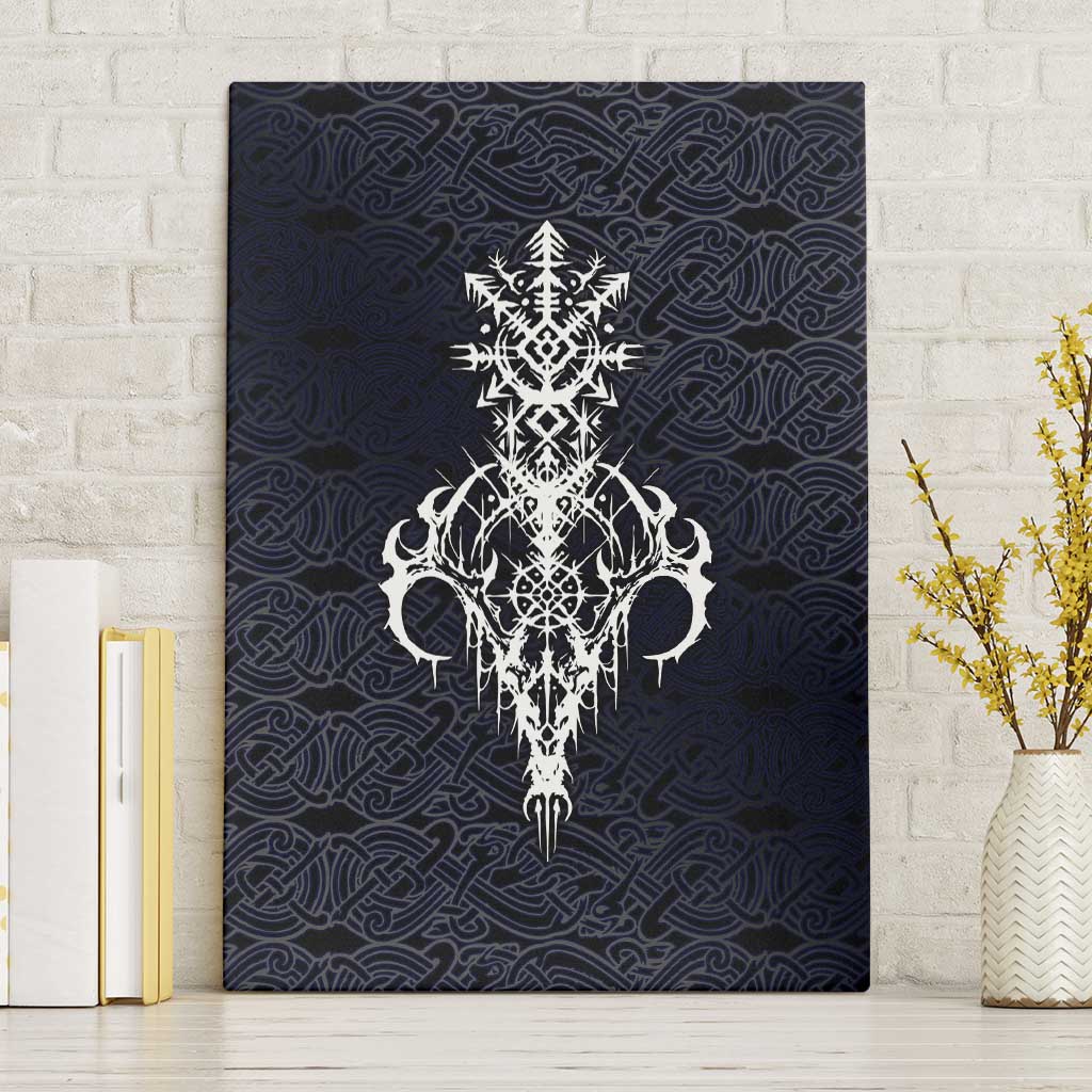 Runic Skull Canvas Wall Art with Nordic Symbols and Knot Pattern Viking Heritage Tribute - Wonder Print Shop