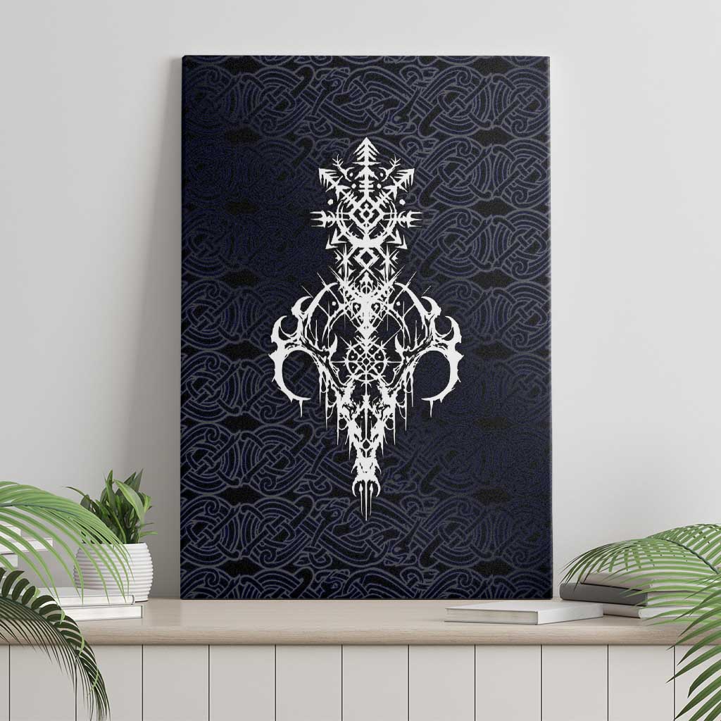 Runic Skull Canvas Wall Art with Nordic Symbols and Knot Pattern Viking Heritage Tribute - Wonder Print Shop