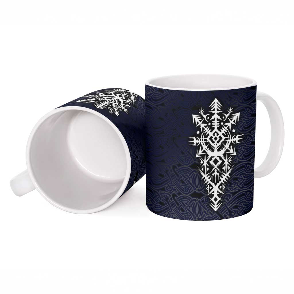 Runic Skull Ceramic Mug with Nordic Symbols and Knot Pattern Viking Heritage Tribute - Wonder Print Shop