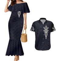 Runic Skull Couples Matching Mermaid Dress and Hawaiian Shirt with Nordic Symbols and Knot Pattern Viking Heritage Tribute - Wonder Print Shop