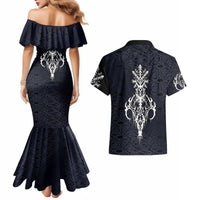 Runic Skull Couples Matching Mermaid Dress and Hawaiian Shirt with Nordic Symbols and Knot Pattern Viking Heritage Tribute - Wonder Print Shop