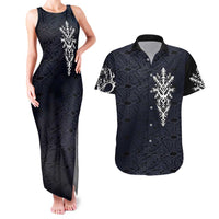 Runic Skull Couples Matching Tank Maxi Dress and Hawaiian Shirt with Nordic Symbols and Knot Pattern Viking Heritage Tribute - Wonder Print Shop