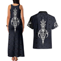 Runic Skull Couples Matching Tank Maxi Dress and Hawaiian Shirt with Nordic Symbols and Knot Pattern Viking Heritage Tribute - Wonder Print Shop