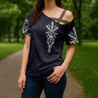 Runic Skull Cross Shoulder Shirt with Nordic Symbols and Knot Pattern Viking Heritage Tribute - Wonder Print Shop
