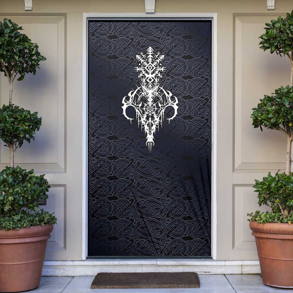 Runic Skull Door Cover with Nordic Symbols and Knot Pattern Viking Heritage Tribute - Wonder Print Shop