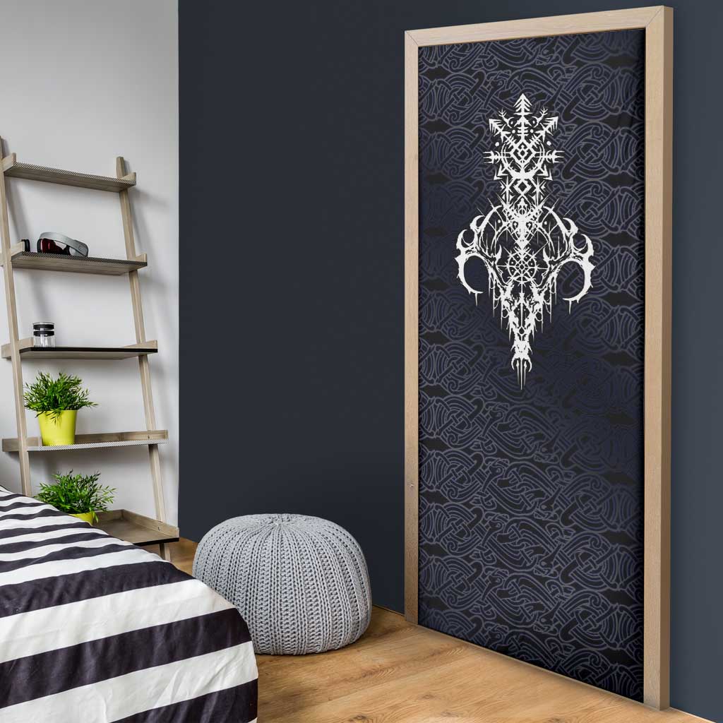 Runic Skull Door Cover with Nordic Symbols and Knot Pattern Viking Heritage Tribute - Wonder Print Shop