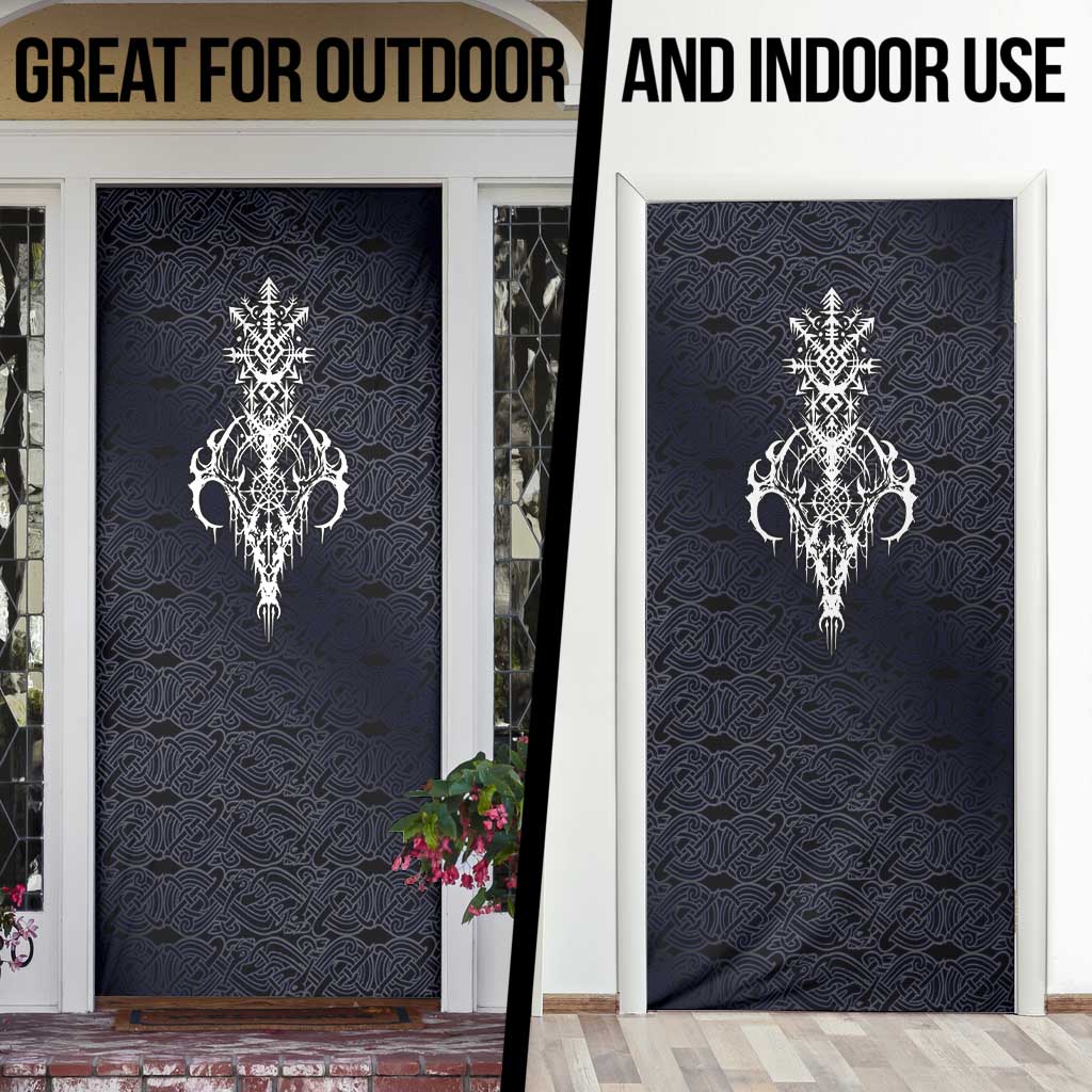 Runic Skull Door Cover with Nordic Symbols and Knot Pattern Viking Heritage Tribute - Wonder Print Shop