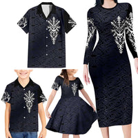 Runic Skull Family Matching Long Sleeve Bodycon Dress and Hawaiian Shirt with Nordic Symbols and Knot Pattern Viking Heritage Tribute - Wonder Print Shop